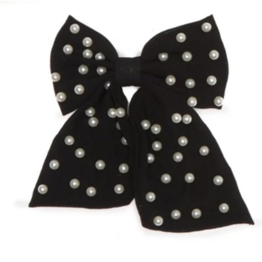 π€π Elegant Black Bow with Pearls for Hair ππ€ - Picture 1 of 1
